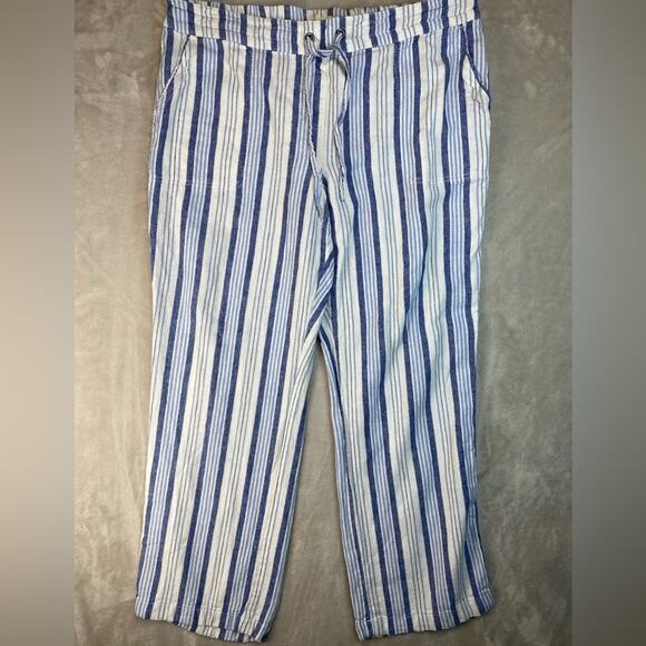 Per Se Pants - Per Se Woman’s Linen Pants Striped Elastic‎ Waistband XL